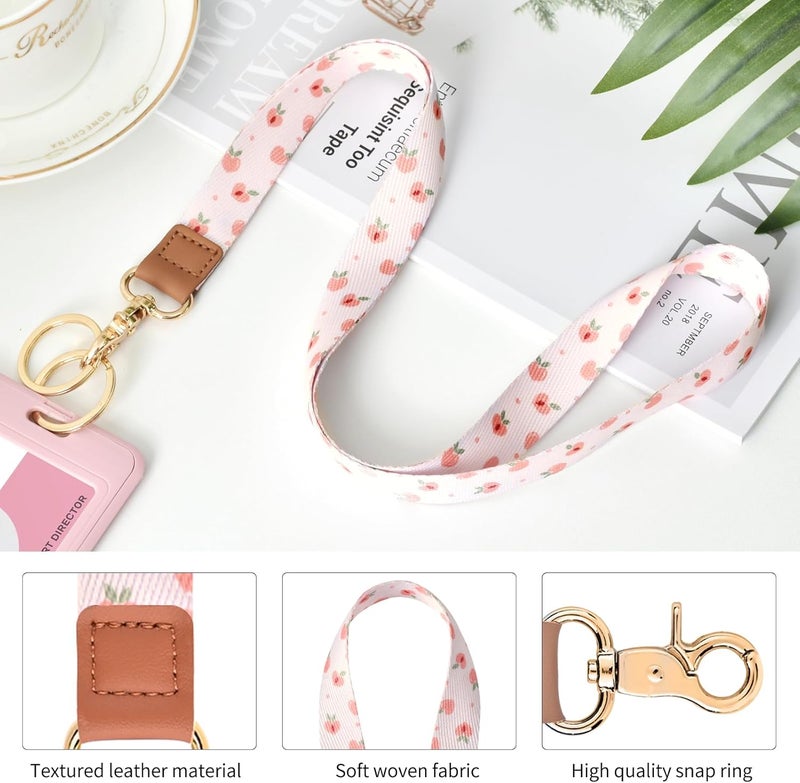 Knagsfa Badge Lanyard for Keys, Neck Lanyard Strap with Dual Keyrings Metal Hook for ID Badges, Long Cute Lanyard Keychain for Women Girls, Lovely Peach - Image 4